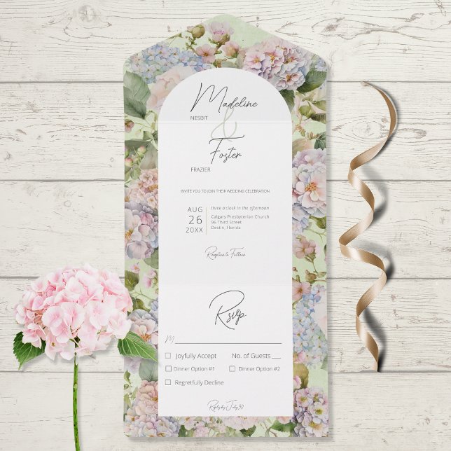 Rustic Pastel Hydrangeas Sage Grönt Arch Middag (Skapare uppladdad)