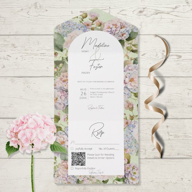 Rustic Pastel Hydrangeas Sage Grönt Arch QR-kod (Skapare uppladdad)