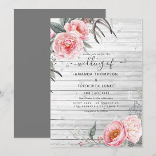 Rustic Pastel Rosa och Grått Boho Blommigt Bröllop Inbjudningar