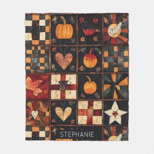 Rustic Patchwork Folk Art Autumn Quilt Mönster Fleecefilt
