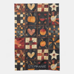 Rustic Patchwork Folk Art Autumn Quilt Mönster Kökshandduk