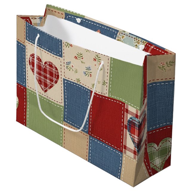 Rustic Patchwork-hjärta Picknickmönster (4) (Framsidan Vinklad)