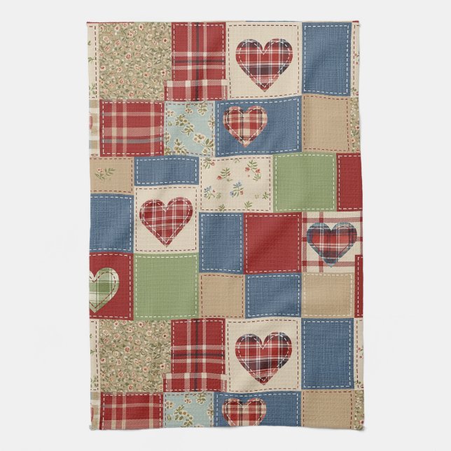 Rustic Patchwork-hjärta Picknickmönster (4) Kökshandduk (Vertikal)