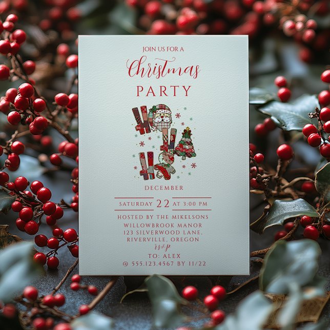 Rustic Patchwork Ho Ho Ho Christmas Inbjudningar (Skapare uppladdad)