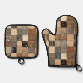 Rustic Patchwork Oven Mitt och Pot Holder Set