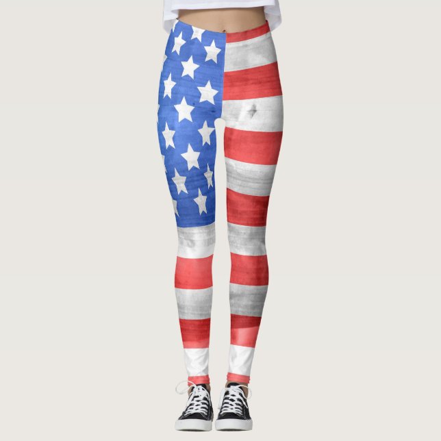 Rustic Patriotic American Flagga Leggings (Framsida)