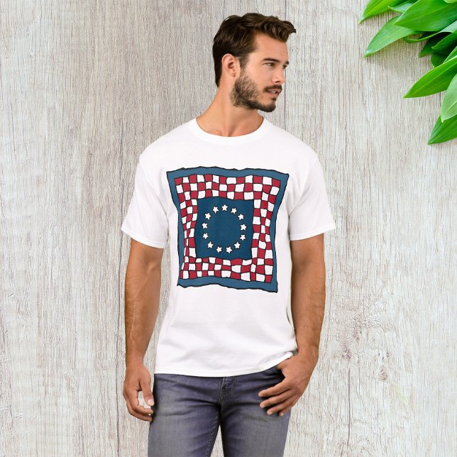 Rustic Patriotic Americana Quilt Mönster USA Art T Shirt (Skapare uppladdad)