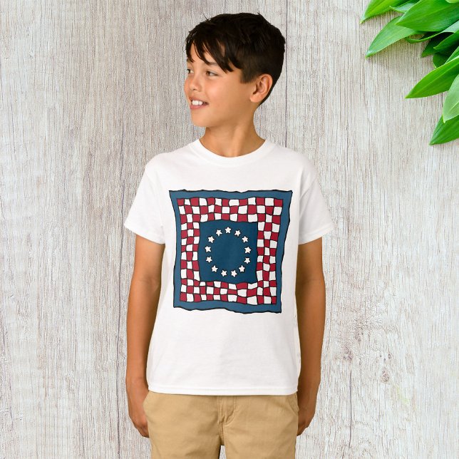 Rustic Patriotic Americana Quilt Mönster USA Art T Shirt (Skapare uppladdad)