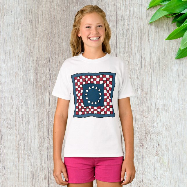 Rustic Patriotic Americana Quilt Mönster USA Art T Shirt (Skapare uppladdad)