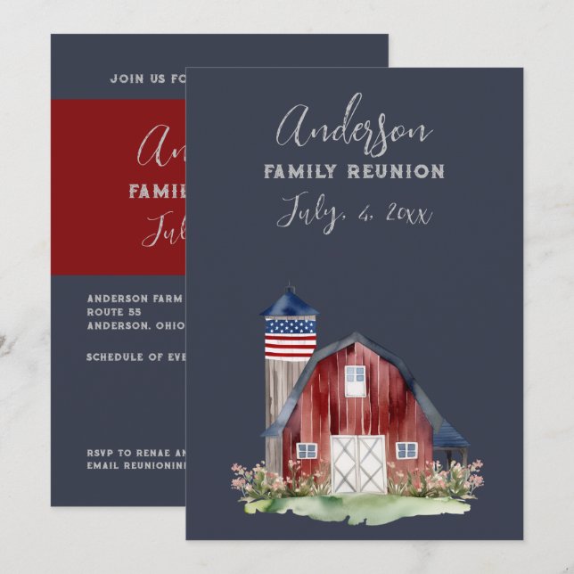 Rustic Patriotic Family Reunion Inbjudningar (Fram/baksida)