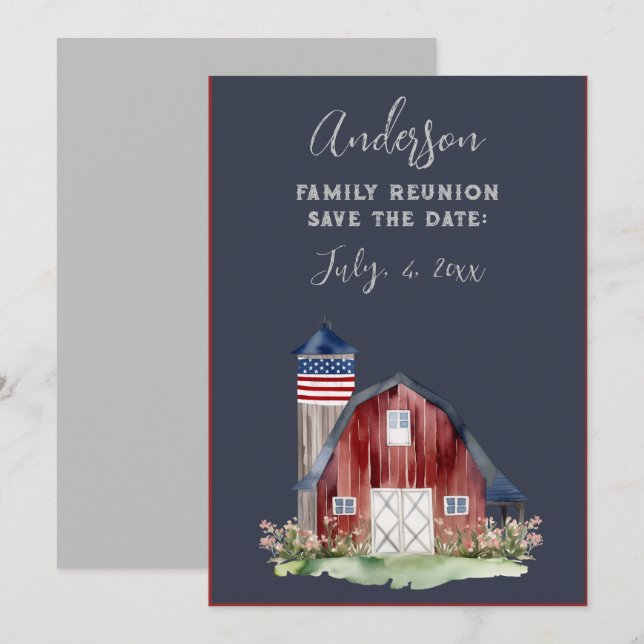 Rustic Patriotic Family Reunion Inbjudningar (Fram/baksida)