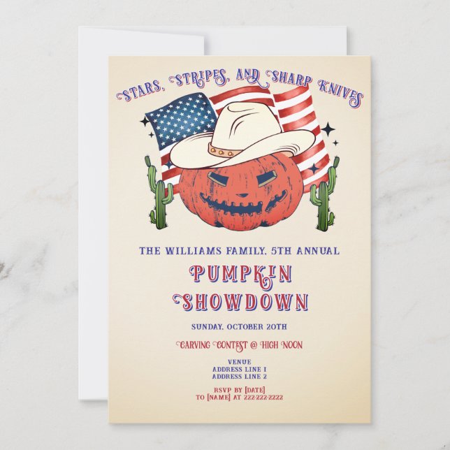 Rustic Patriotic Pumpkin Showdown Halloween Inbjudningar (Framsida)