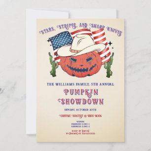 Rustic Patriotic Pumpkin Showdown Halloween Inbjudningar