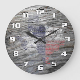 Rustic Patriotic Texas Flagga on wood struktur Stor Klocka