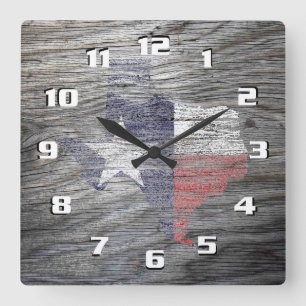 Rustic Patriotic Texas Flagga på trä struktur Fyrkantig Klocka