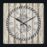 Rustic Pavisserligen Pawarod Planks Blommigt Nauti Fyrkantig Klocka<br><div class="desc">Coola realistisk,  tittar,  vit,  skalad träfärg med svartvit nautiska ankarillustration av blommigten. Romerska siffror på ansikte. Om du behöver hjälp med att anpassa någon av mina designers kontaktar du ArtOnWear-designern. Kostnadsfri textformatering med hjälp av direkthjälp tillgänglig på begäran.</div>