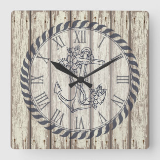 Rustic Pavisserligen Pawarod Planks Blommigt Nauti Fyrkantig Klocka