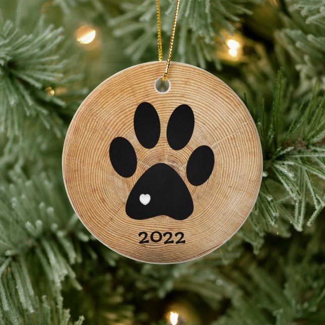 Rustic Paw Print Anpassningsbar Ceramic Ornament (Träd)