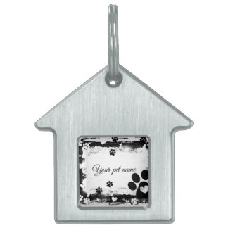 Rustic Paw Print Frame Personalized House-Shaped P ID-bricka Husdjur