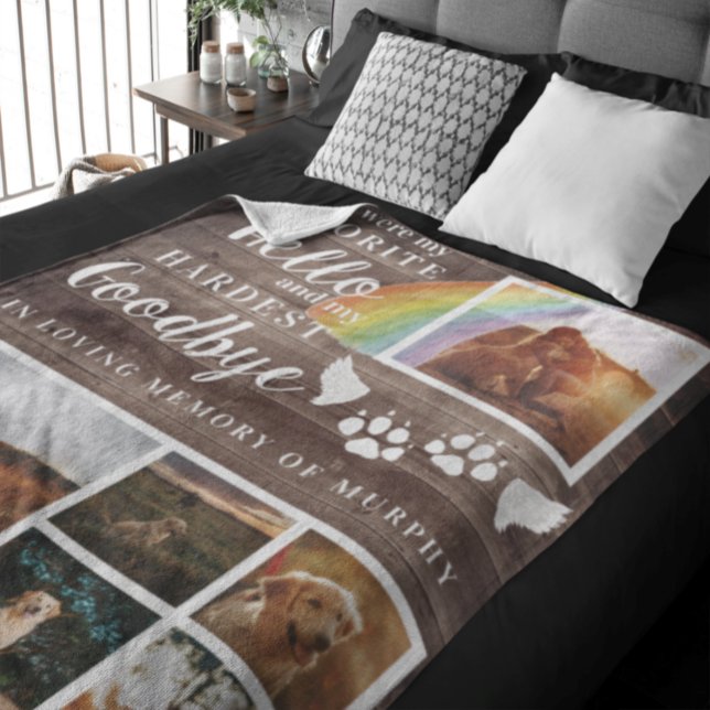 Rustic Paw Prints Personalized Pet Memorial Photo Fleecefilt (Skapare uppladdad)