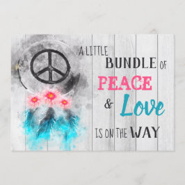 *~* Rustic Peace & Kärlek Hippy Neutralt Baby Show Inbjudningar