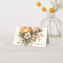 Rustic Peach och Guld-Blommigtar, mappat platskort