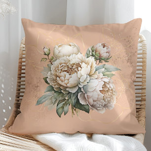 Rustic Peach Pillow med Golden och Peonies Kudde