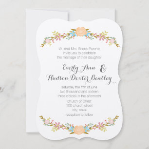 Rustic Peach Rosa Aqua Die Klipp Garland Bröllop Inbjudningar
