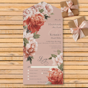 Rustic Peach & Rust Peonies on Peach Dinner
