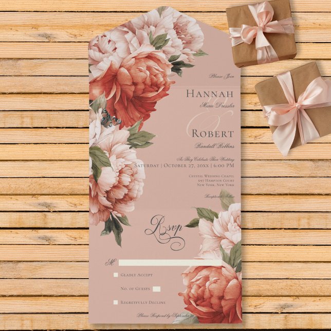 Rustic Peach & Rust Peonies on Peach No Midinner (Skapare uppladdad)