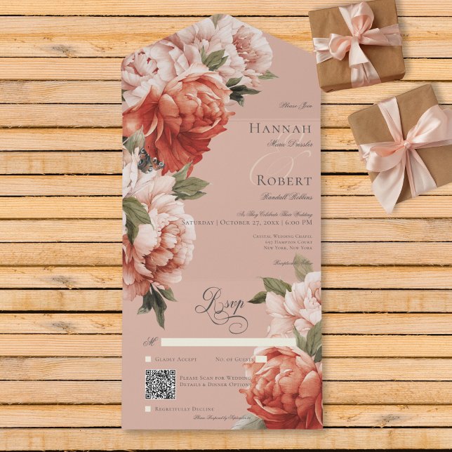 Rustic Peach & Rust Peonies on Peach QR Code (Skapare uppladdad)
