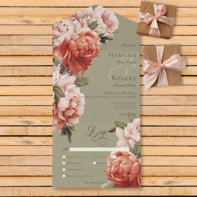 Rustic Peach & Rust Peonies on Sage Dinner (Skapare uppladdad)