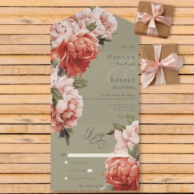 Rustic Peach & Rust Peonies on Sage No Dinner (Skapare uppladdad)