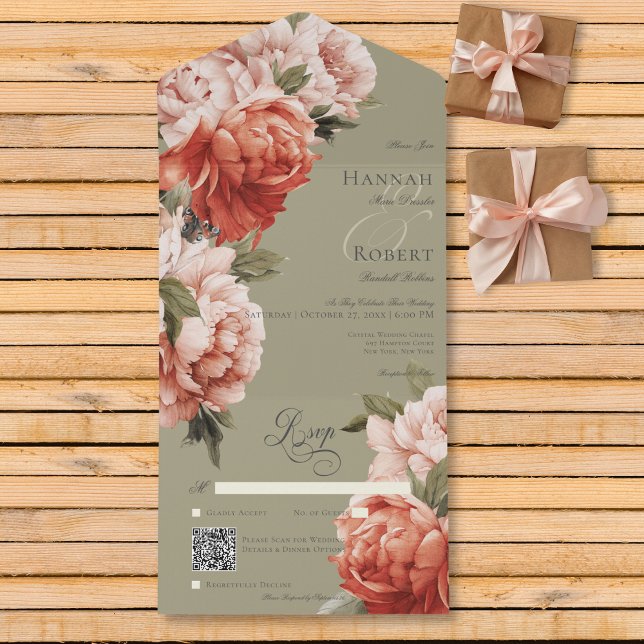 Rustic Peach & Rust Peonies on Sage QR Code (Skapare uppladdad)