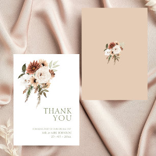 Rustic Peach Terracotta Greenery Blommigt Bröllop Tack Kort