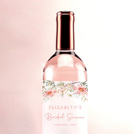 Rustic Peach Wildblommor Vinflaska Etikett