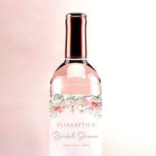 Rustic Peach Wildblommor Vinflaska Etikett
