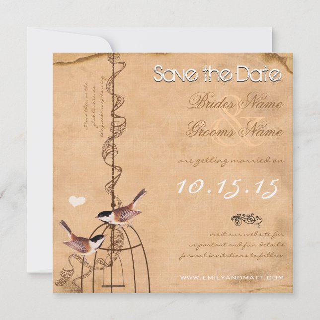 Rustic Peach Your Photo Damask Bird Cage Bröllop Spara Datumet (Framsida)