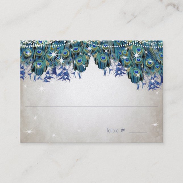 Rustic Peacock Navy Rustic Luxe Place Cards Placeringskort (Framsida)