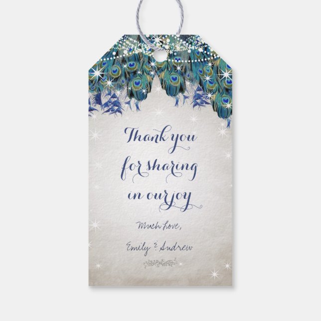 Rustic Peacock Navy Rustic Luxe Presentetikett (Baksidan)