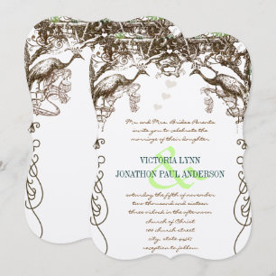 Rustic Peacock Vintage Love birds Inbjudningar
