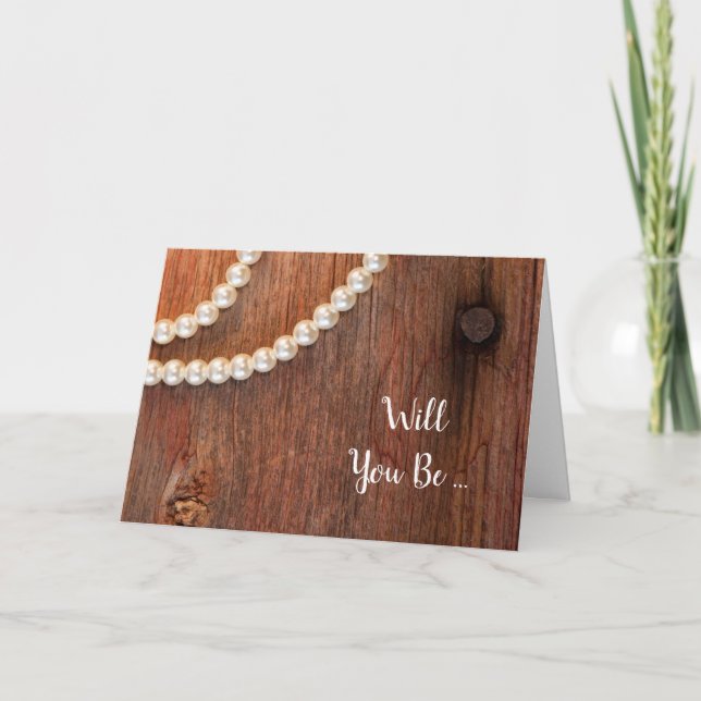 Rustic Pearls Barn Wood blir min bridesmaid Inbjudan (Framsida)