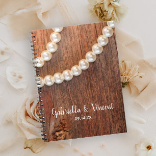 Rustic Pearls Barn Wood Landsbyggsbröllop Guest Bo Anteckningsbok