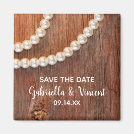 Rustic Pearls och Barn Wood Bröllop spara datum Magnet