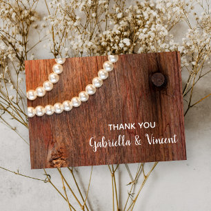 Rustic Pearls och Barn Wood Bröllop Tackkort Anteckningskort