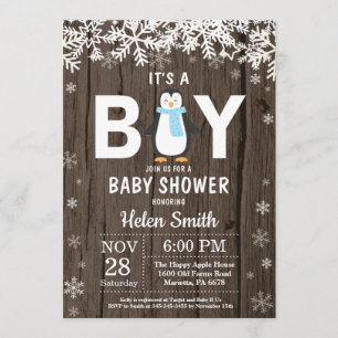 Rustic Penguin Vinter Pojke Baby Shower Inbjudan