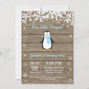 Rustic Penguin Winter Boy Birthday-inbjudan Inbjudningar