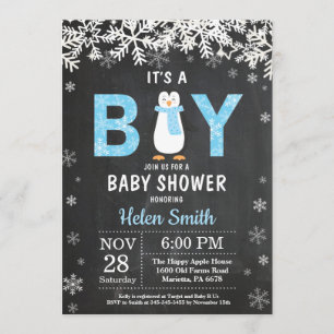 Rustic Penguin Winter Boy Shower-inbjudan Inbjudningar