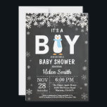 Rustic Penguin Winter Boy Shower-inbjudan Inbjudningar<br><div class="desc">Rustic Penguin Winter Boy Shower-inbjudan. Vit snöflummel. Baby dess kall utanför Baby Shower-inbjudan. Bjud in pojkbabyskor. Winter Helgdag Baby Shower Inbjudan. Bakgrund för kalkbord. Black and White. Om du vill göra ytterligare anpassningar klickar du på knappen "Anpassa" och användor verktyg som är utformat för att ändra mallen.</div>