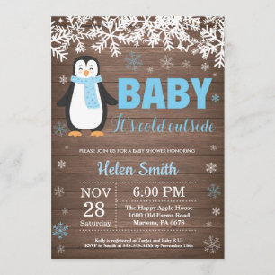 Rustic Penguin Winter Boy Shower-inbjudan Inbjudningar